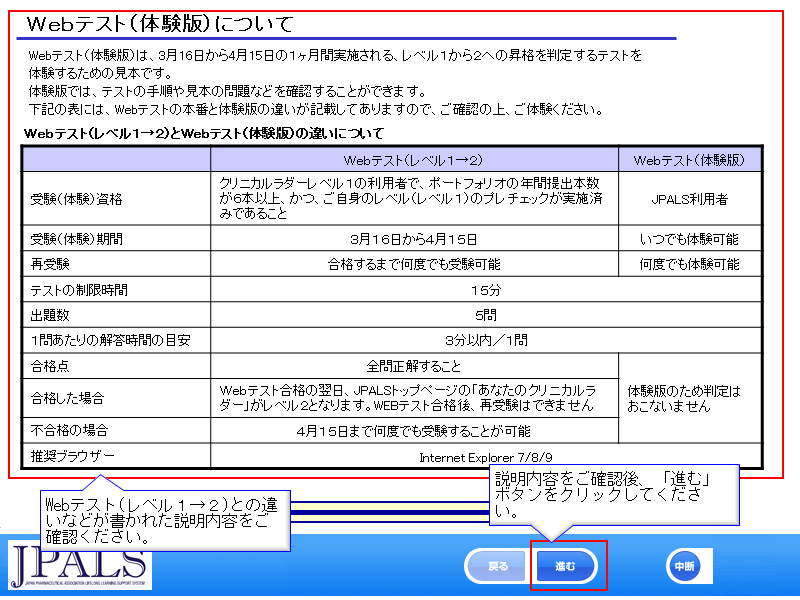 WEBテスト(体験版)の操作方法